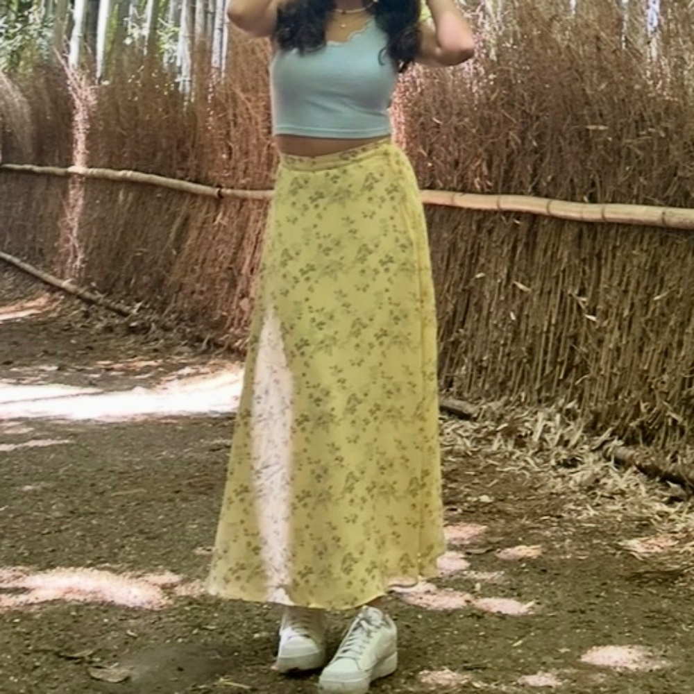 Japanese Yellow Floral Maxi Long Skirt